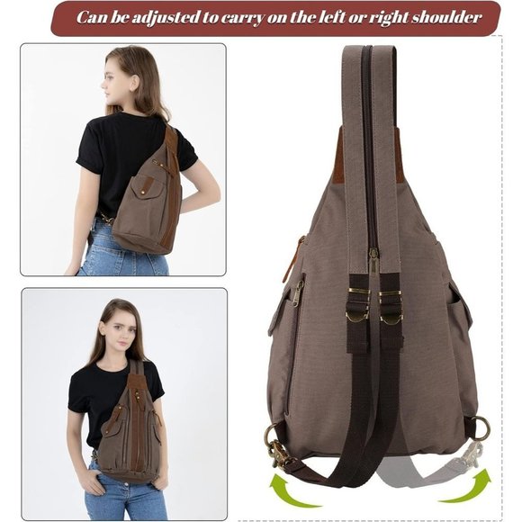 Canvas Sling Backpack Casual Crossbody   Women Men Shoulder Rucksack Daypack main image 4